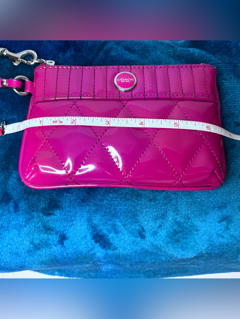 COACH Quilted Patent Leather Wristlet - Hot Pink - Picture 7 of 8